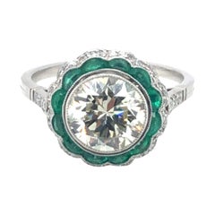 Retro Estate Diamond & Emerald Platinum Ring