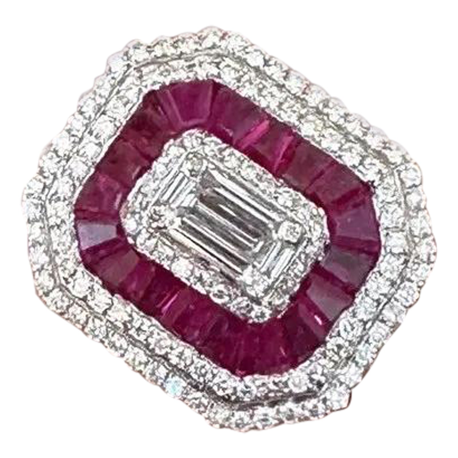 Ruby and Diamond Illusion set Ring in 18k White Gold