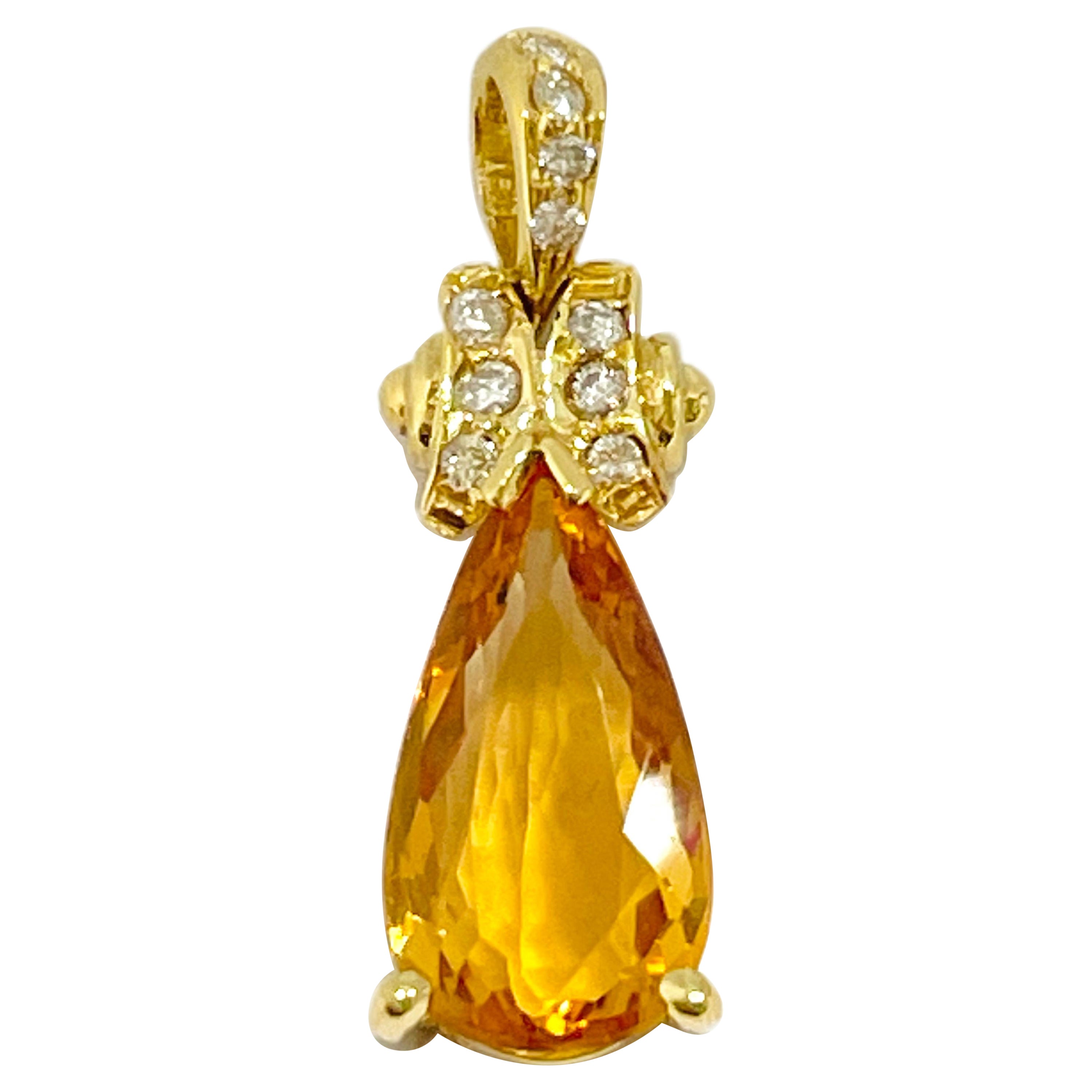 Yellow Gold Imperial Topaz Diamond Pendant For Sale
