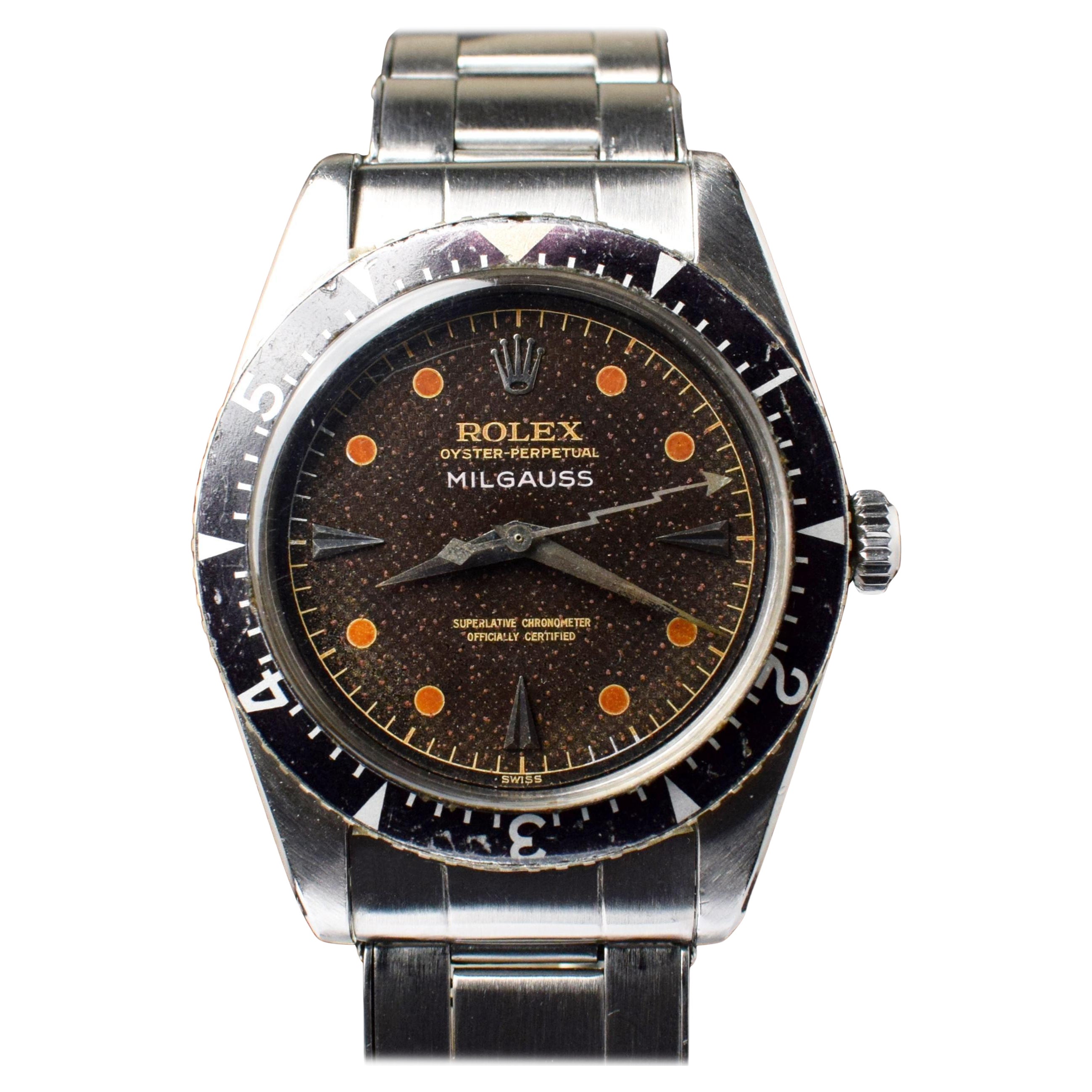 Rolex Milgauss Anti-Magnetic Tropical Honeycomb Dial 6541 Automatic Watch 1958 For Sale