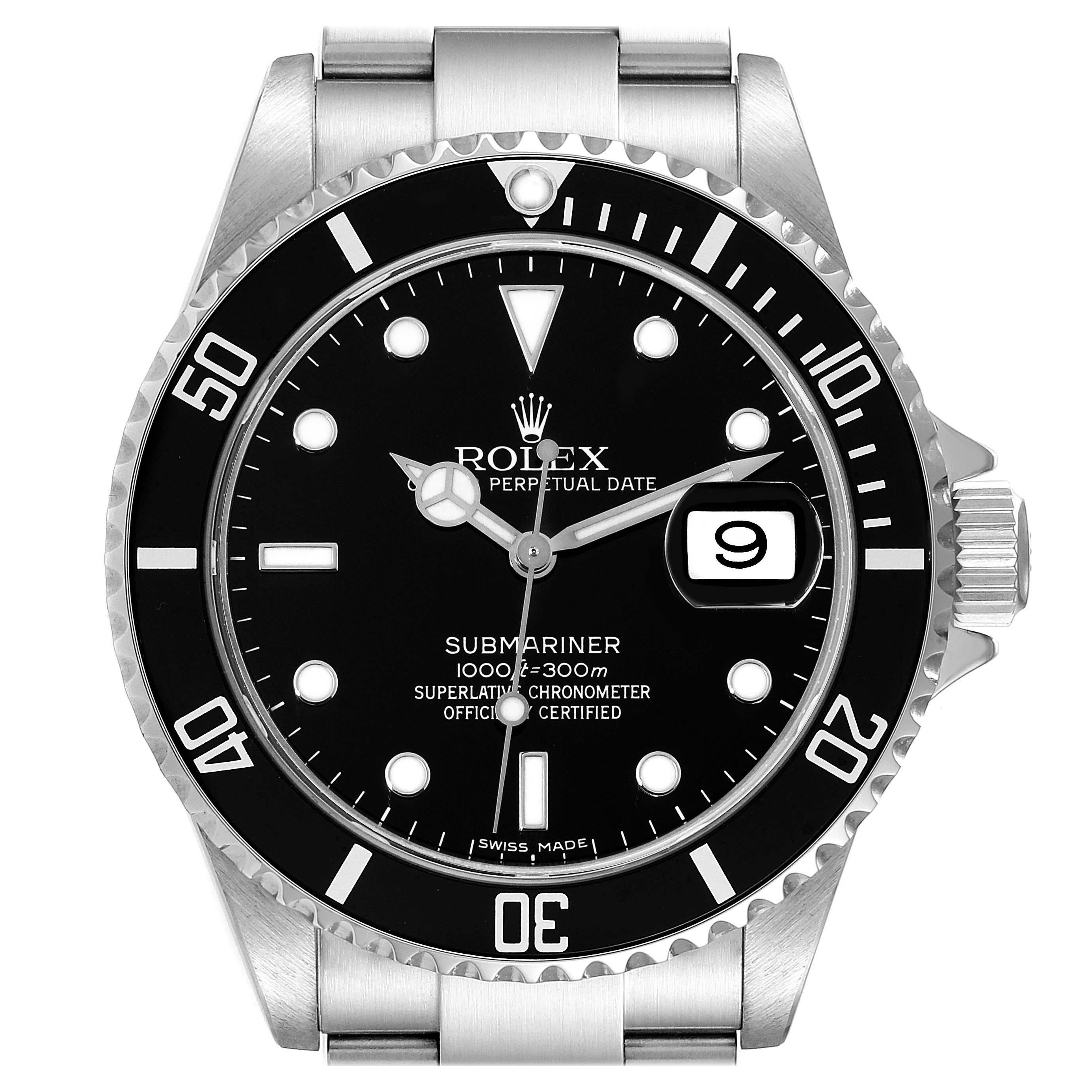 Rolex Submariner Date Black Dial Steel Mens Watch 16610 For Sale