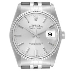 Antique Rolex Datejust Silver Dial Steel White Gold Mens Watch 16234