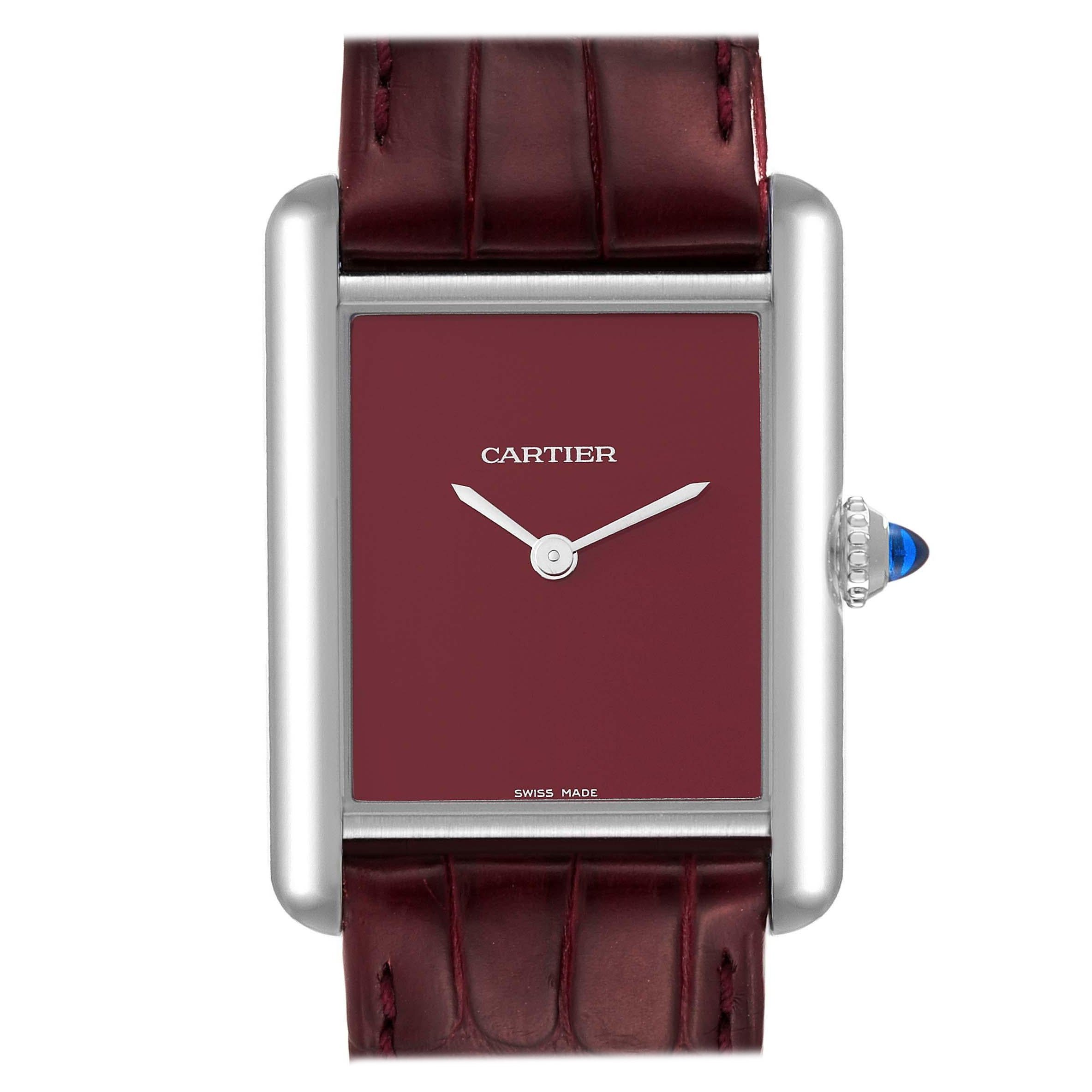 Cartier Tank Must Large Steel Red Dial Ladies Watch WSTA0054 Box Card For Sale