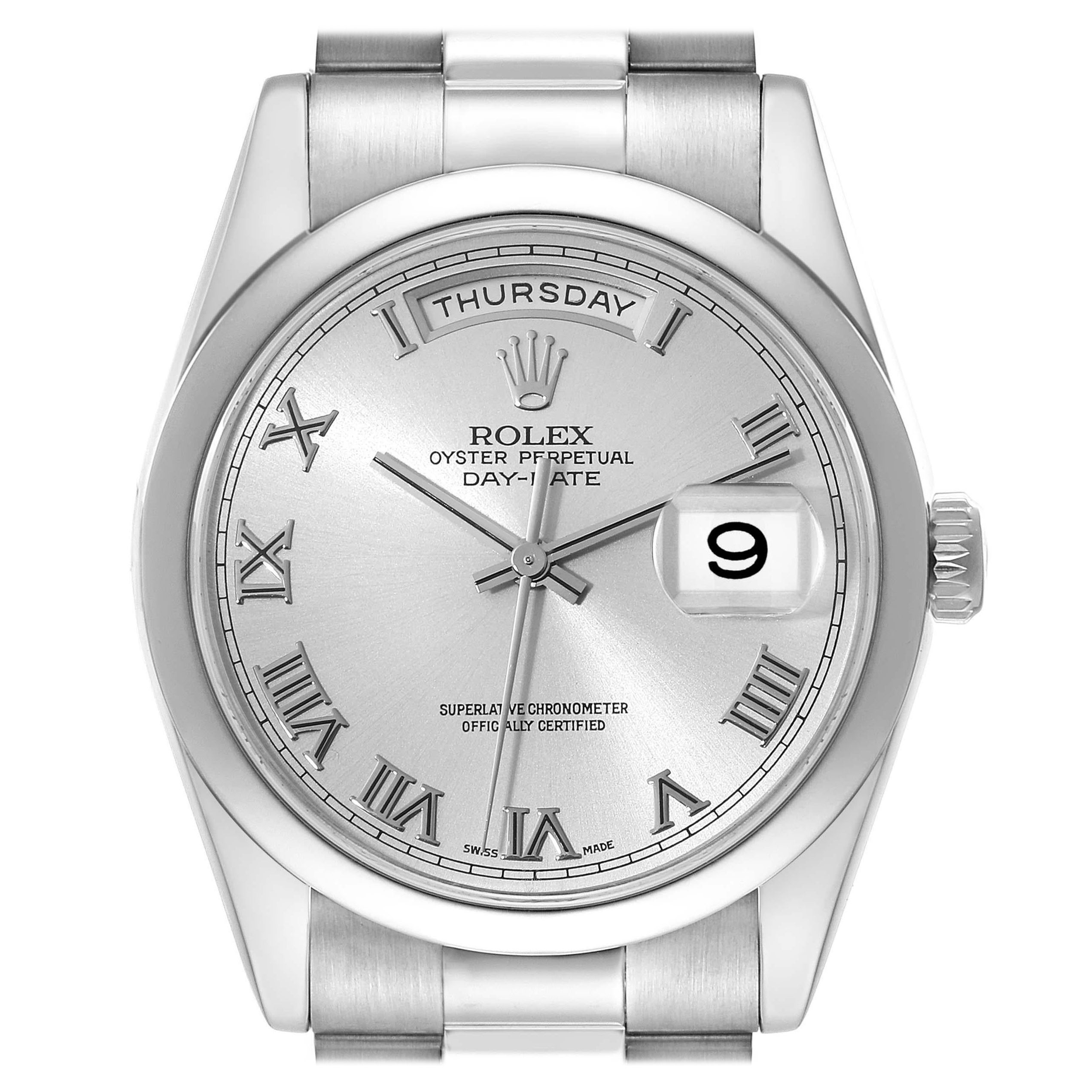 Rolex President Day-Date White Gold Silver Dial Mens Watch 118209 For Sale