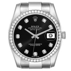 Rolex Datejust Black Dial Diamond Steel Mens Watch 116244