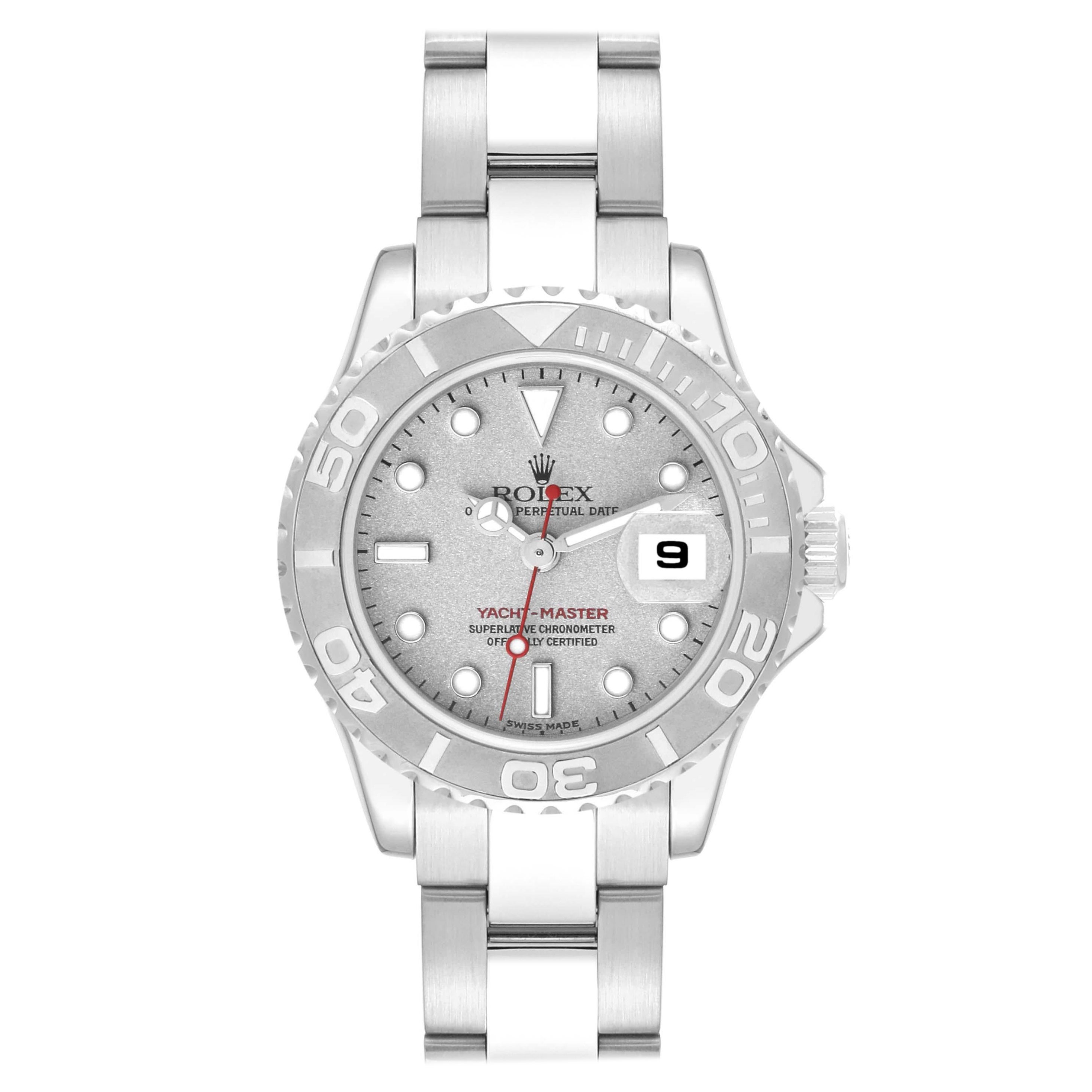 Rolex Yachtmaster 29 Steel Platinum Dial Bezel Ladies Watch 169622 Box Papers