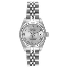 Vintage Rolex Datejust Silver Dial White Gold Steel Ladies Watch 79174