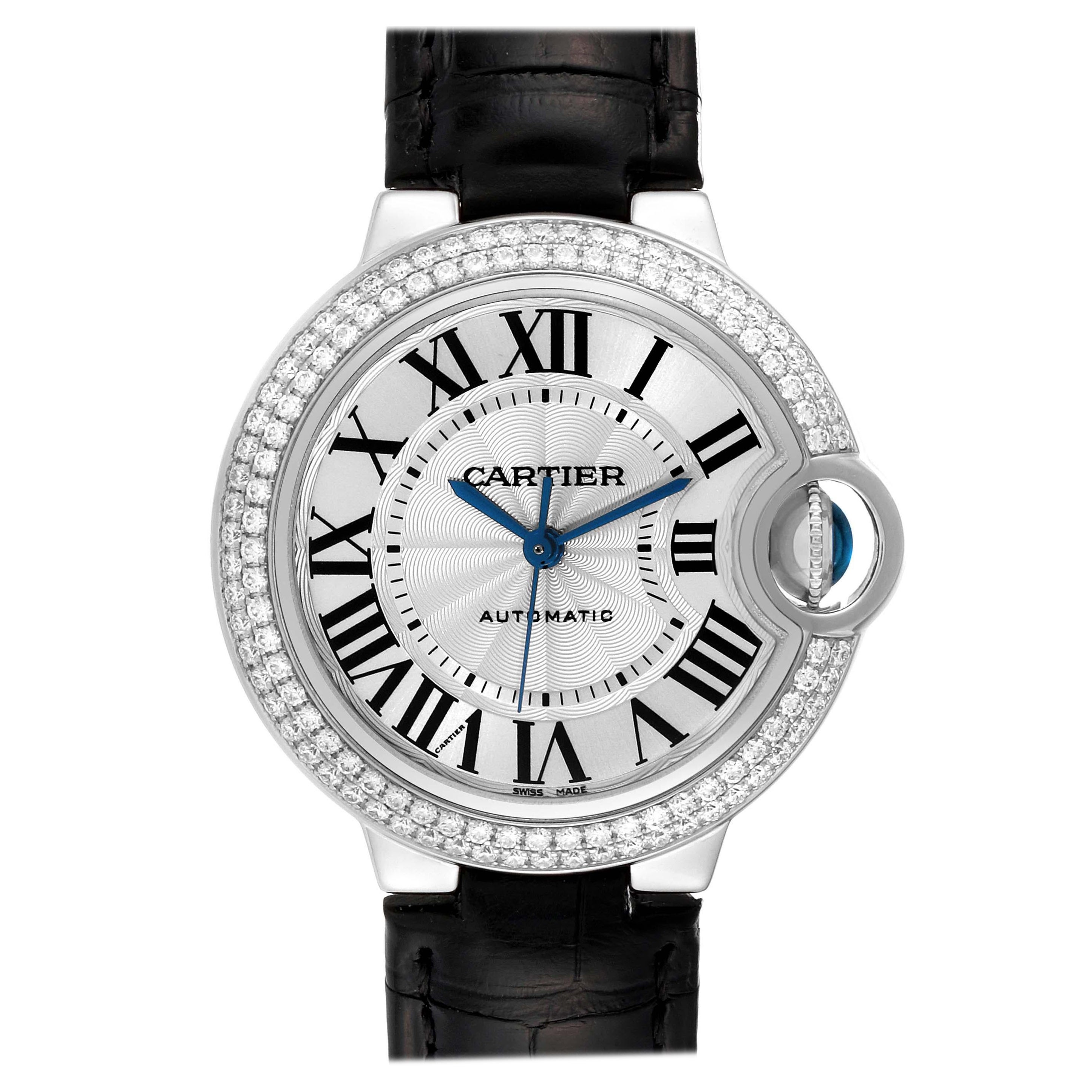 Cartier Ballon Bleu Automatic Diamond White Gold Ladies Watch WE902067 Papers For Sale