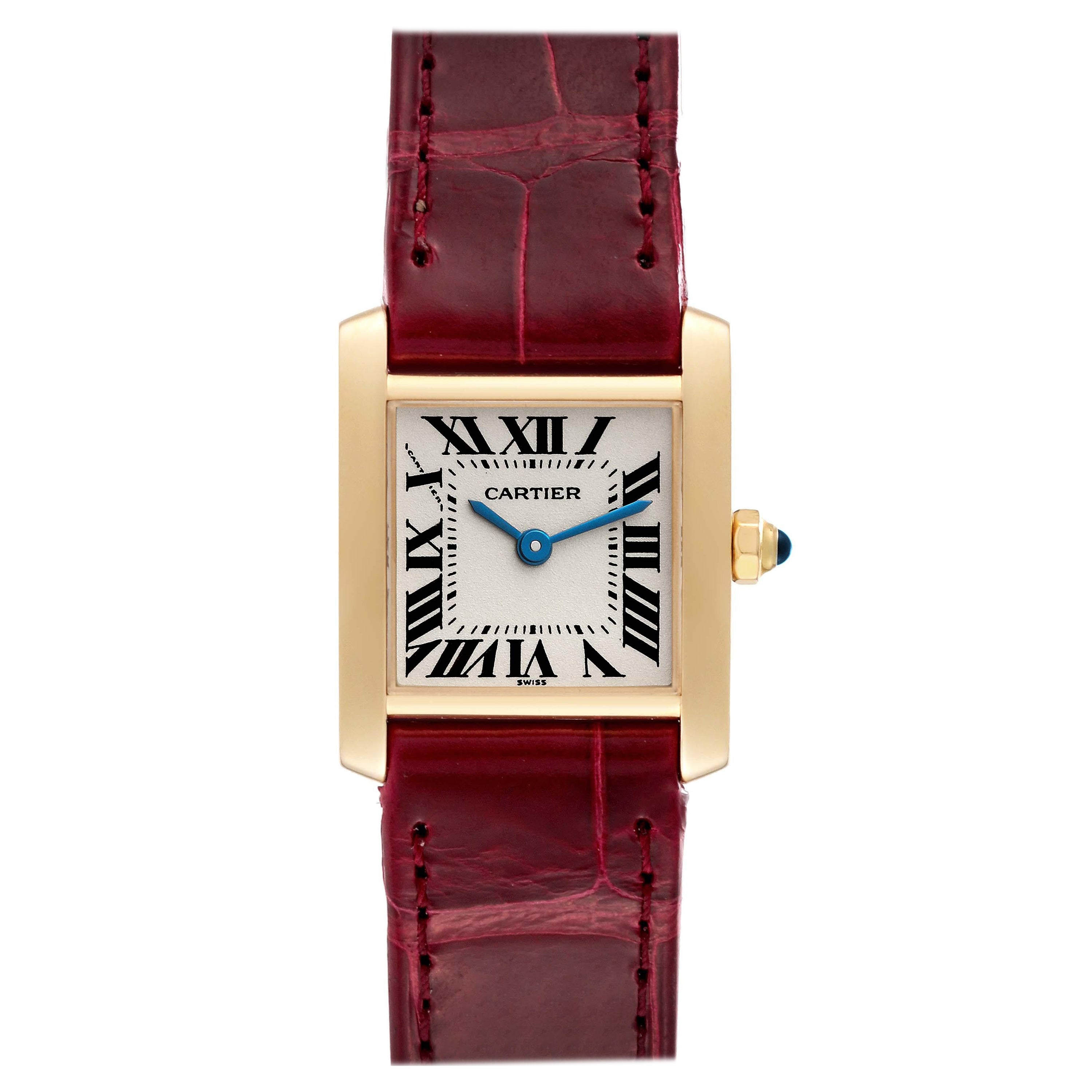 Cartier Tank Francaise Yellow Gold Burgundy Strap Ladies Watch W5000256 For Sale