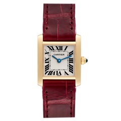 Vintage Cartier Tank Francaise Yellow Gold Burgundy Strap Ladies Watch W5000256