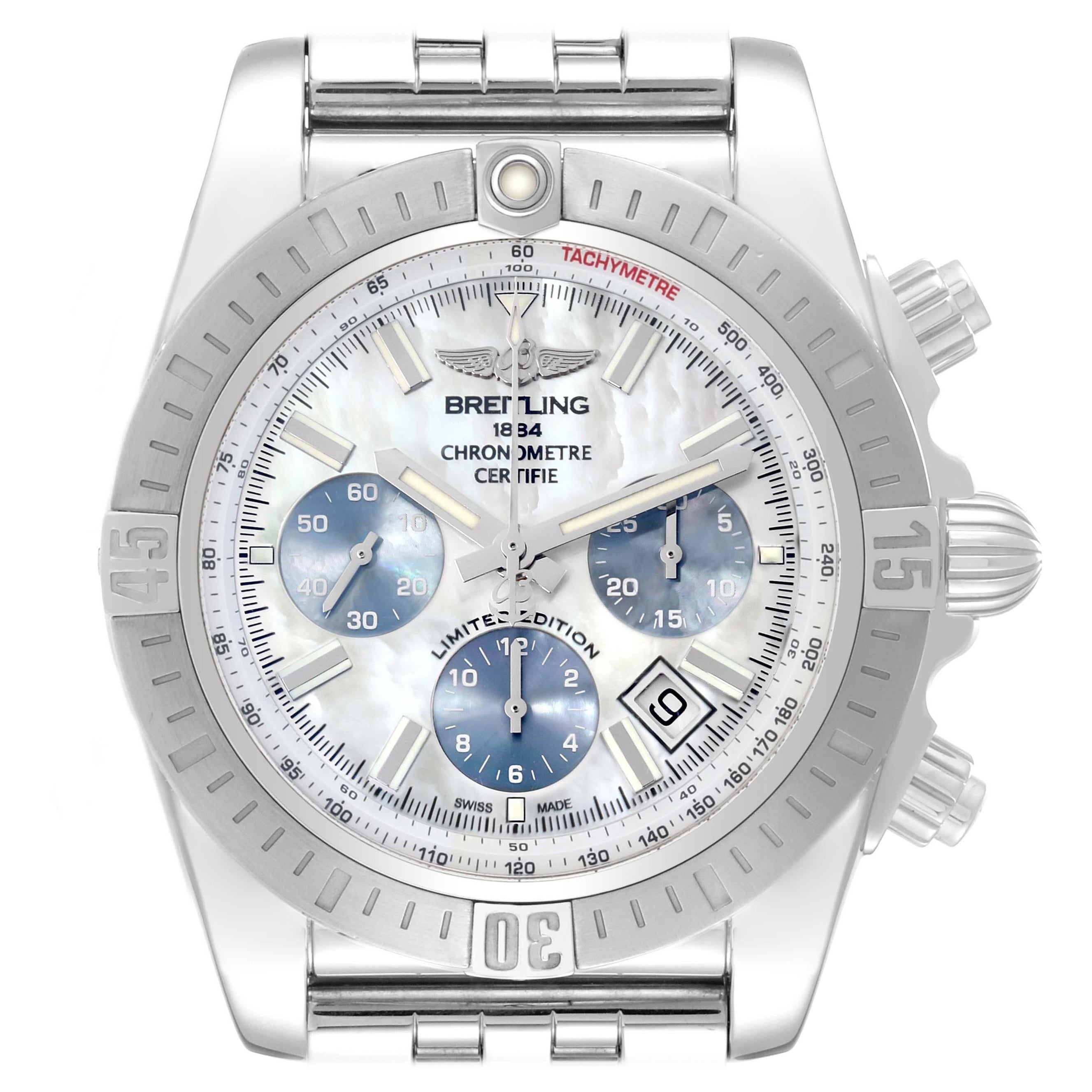 Breitling Chronomat 44 Airbourne Mother of Pearl Dial Steel Mens Watch AB0115 For Sale
