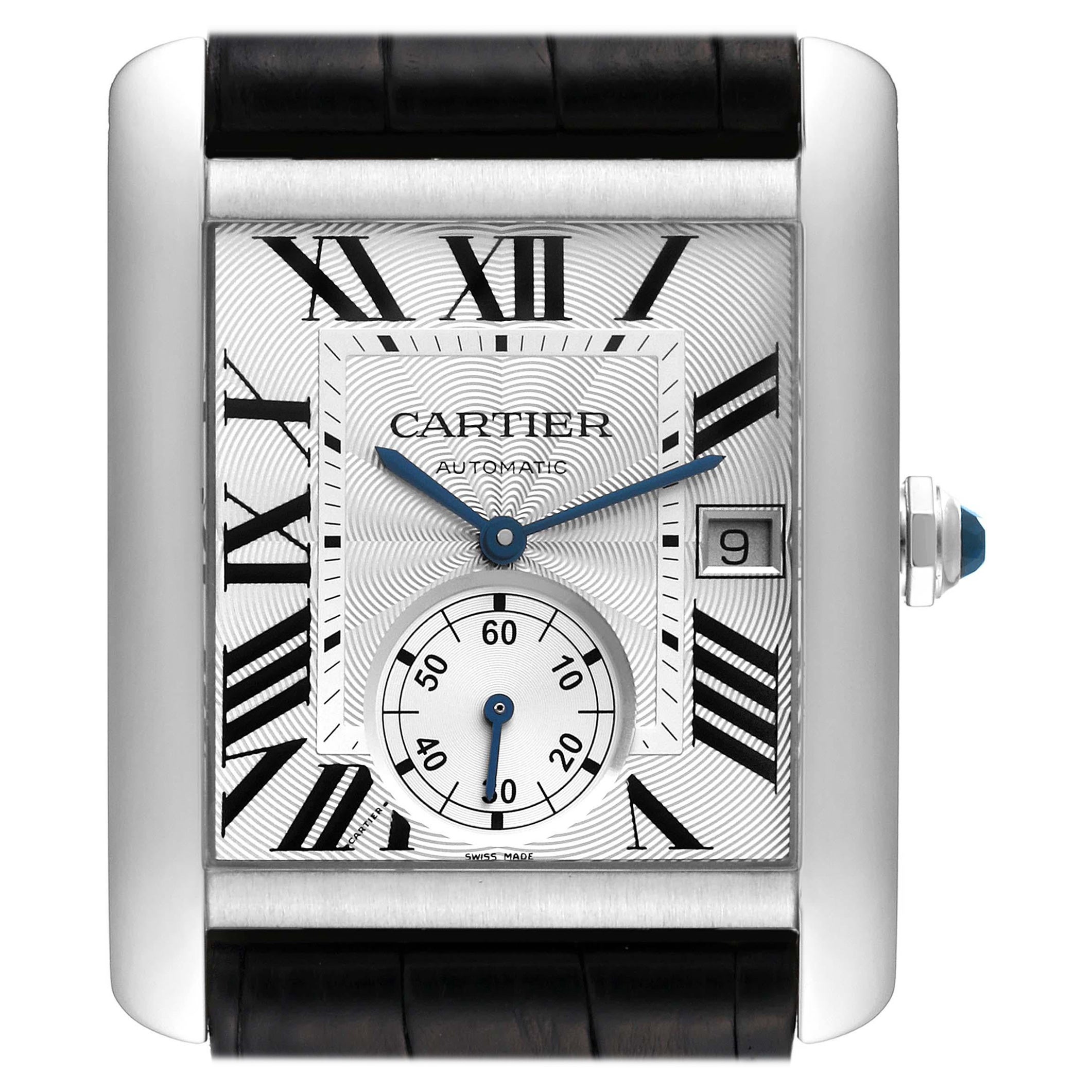 Cartier Tank MC Silver Dial Steel Mens Watch W5330003 Box Card