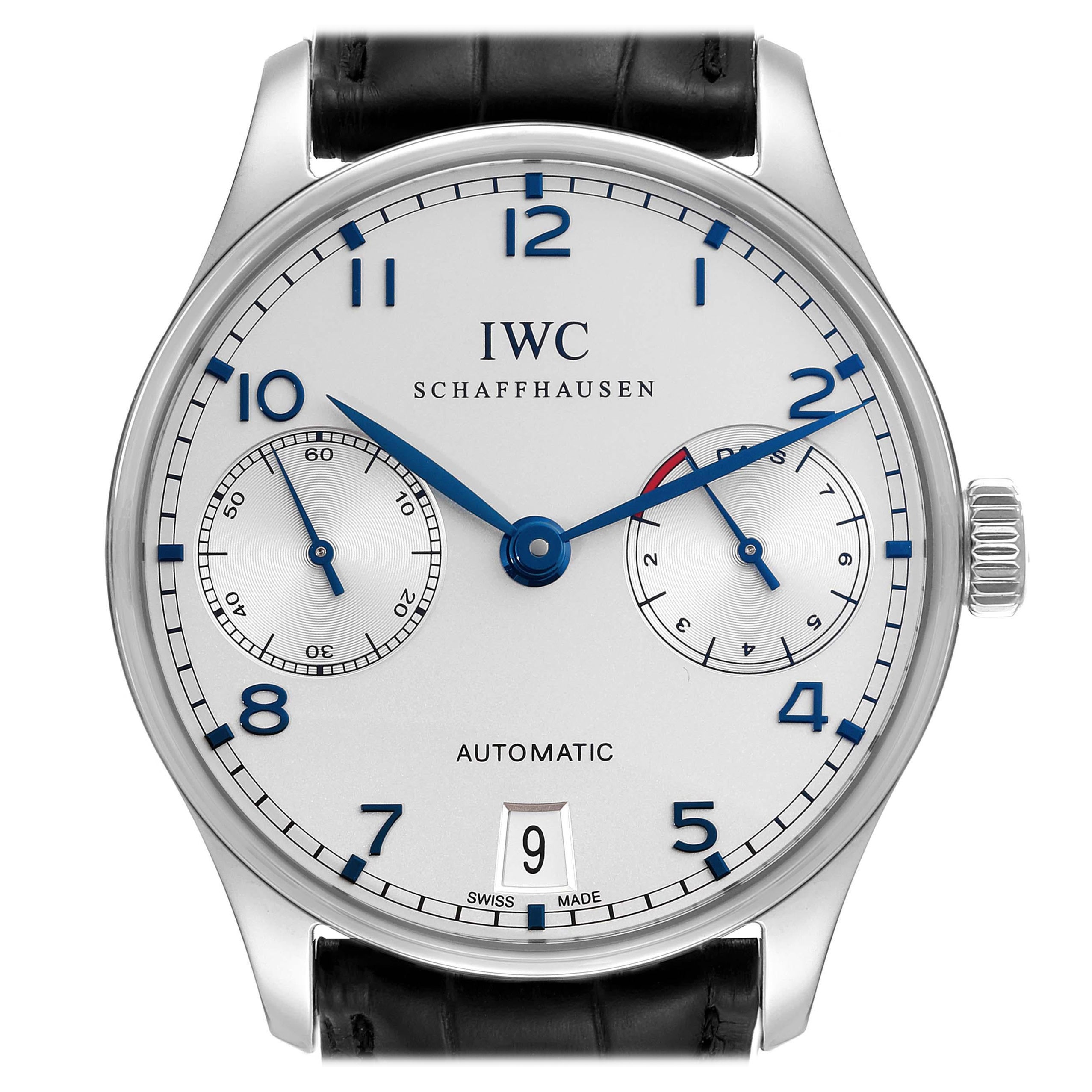 IWC Portuguese Automatic Silver Dial Steel Mens Watch IW500107 Box Card