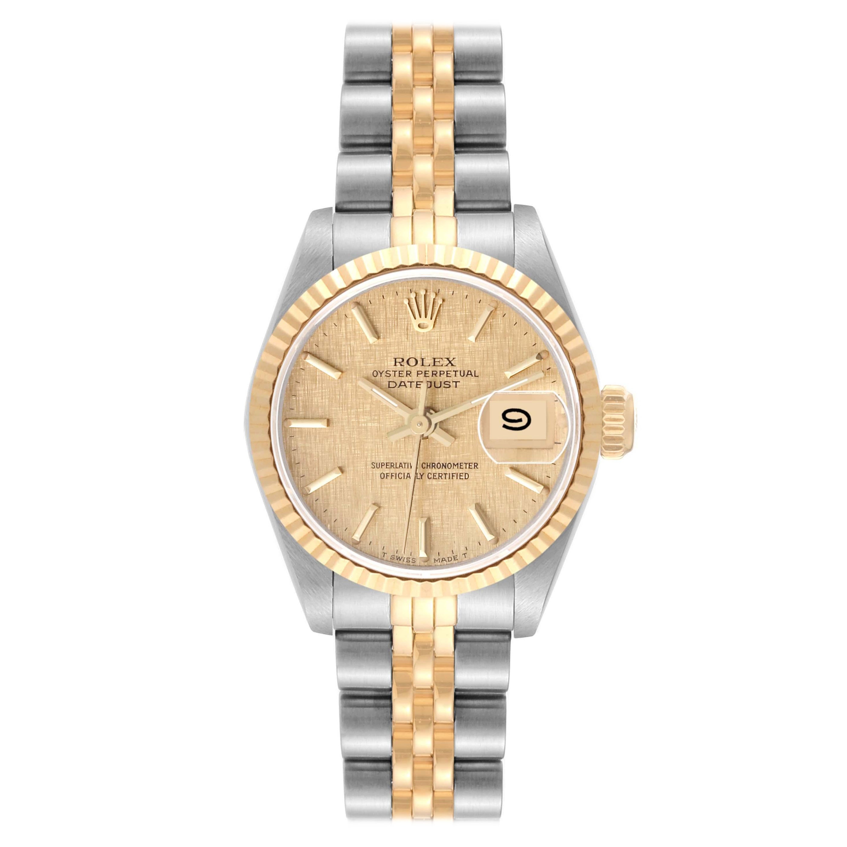 Rolex Datejust Champagne Linen Dial Steel Yellow Gold Ladies Watch 69173 For Sale