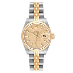 Vintage Rolex Datejust Champagne Linen Dial Steel Yellow Gold Ladies Watch 69173