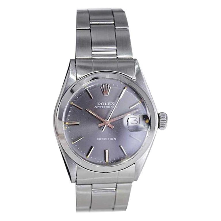 Rolex Steel Ladies Oysterdate with Original Bracelet & Rare Charcoal Dial 1970's