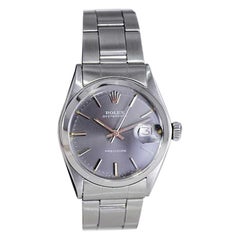 Rolex Steel Ladies Oysterdate with Original Bracelet & Rare Charcoal Dial 1970's