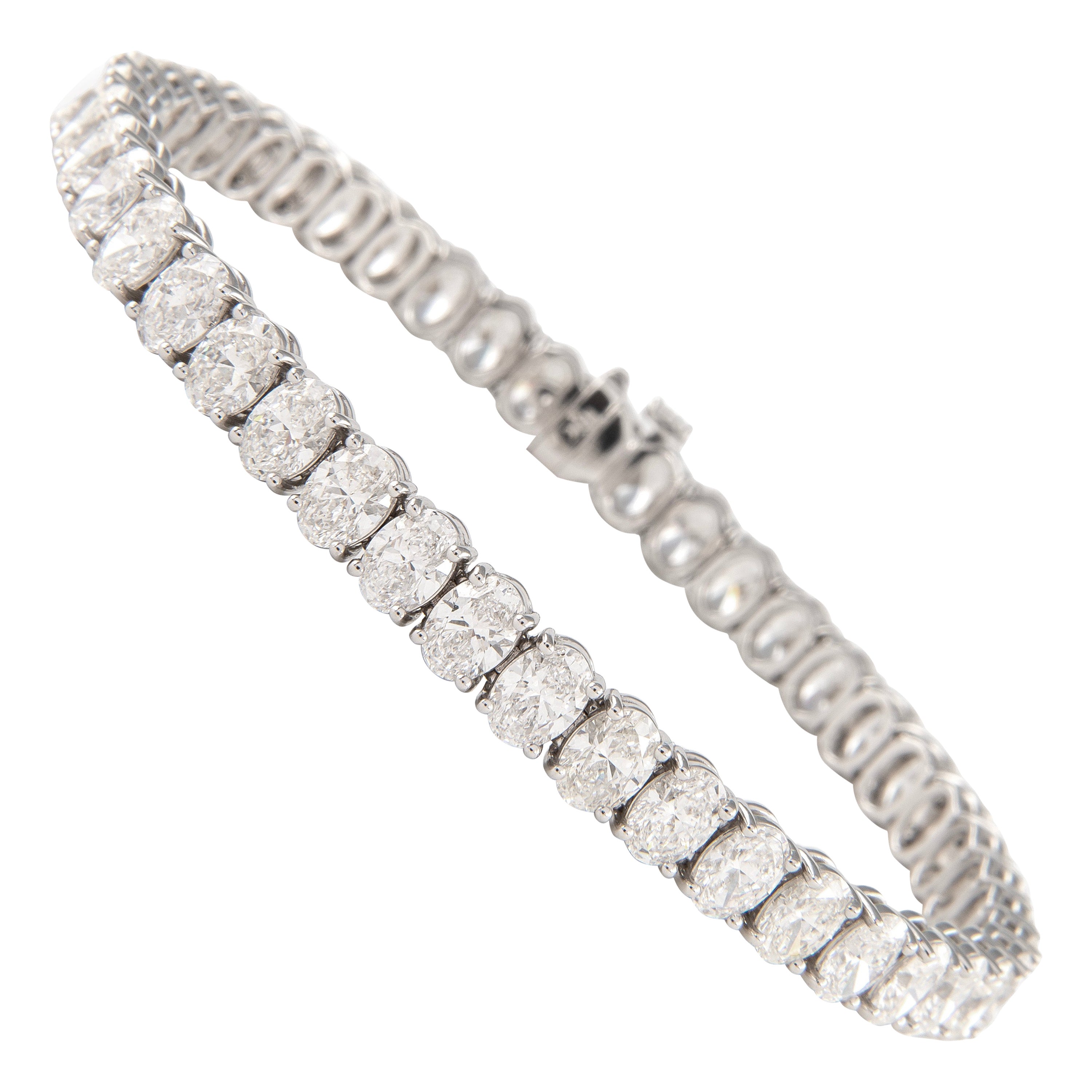 Alexander Beverly Hills Bracelet tennis en or blanc 18 carats avec diamants taille ovale 13,65 carats