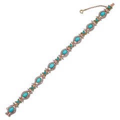Vintage Hydrothermal Spinel, Turquoise, Diamonds, Rose Gold and Silver Bracelet.