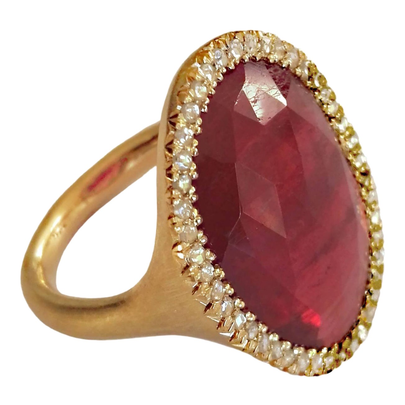 Dalben Red Faceted Sapphire Rose Cut Diamond Gold Ring For Sale