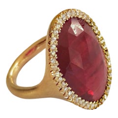 Dalben Red Faceted Sapphire Rose Cut Diamond Gold Ring