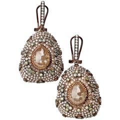 Dangling Rose Gold Teardrop Rough Brown Diamond Gold Earrings