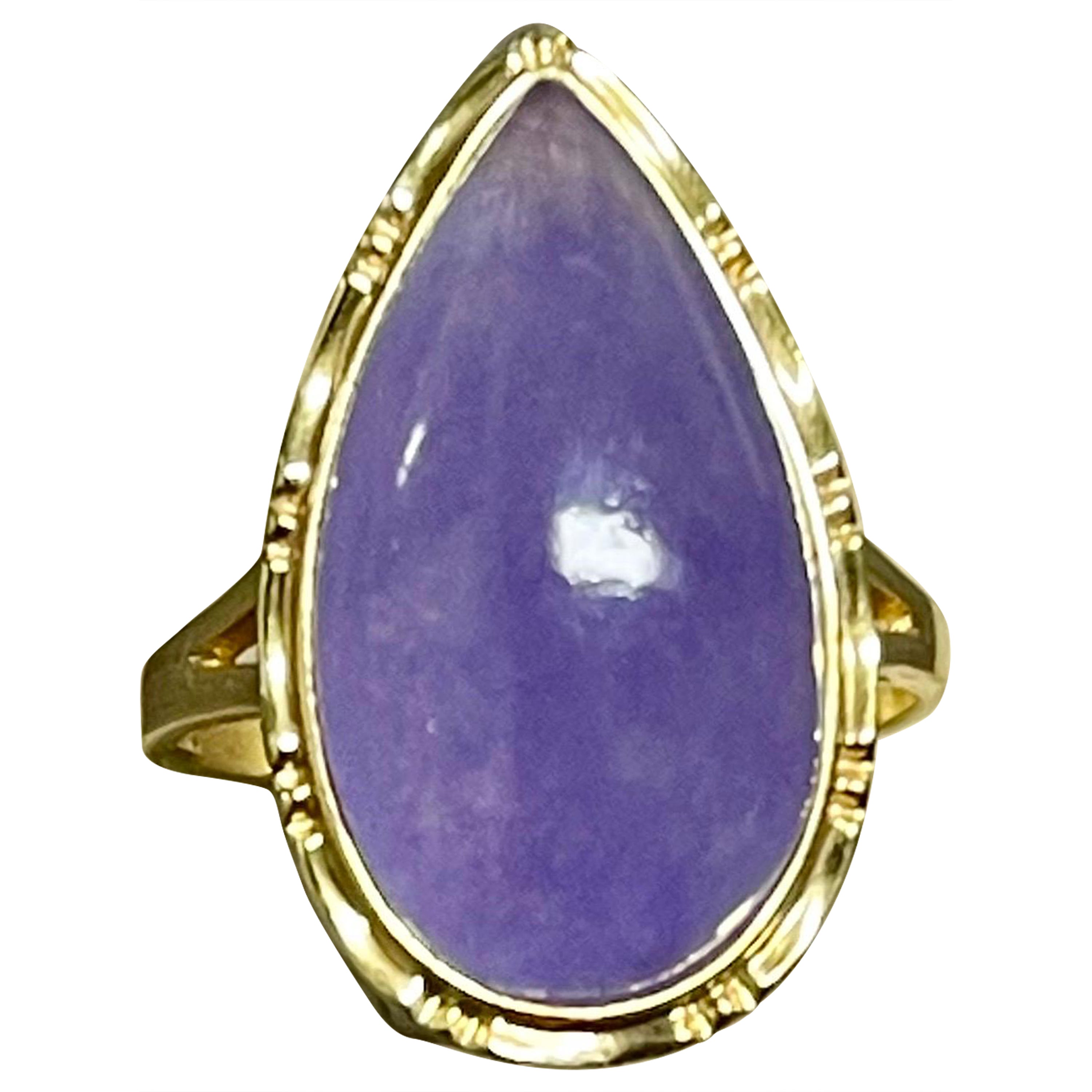 Amazing Pear Shaped Cabochon Amethyst Ring In 14k For Sale