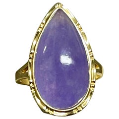 Vintage Amazing Pear Shaped Cabochon Amethyst Ring In 14k