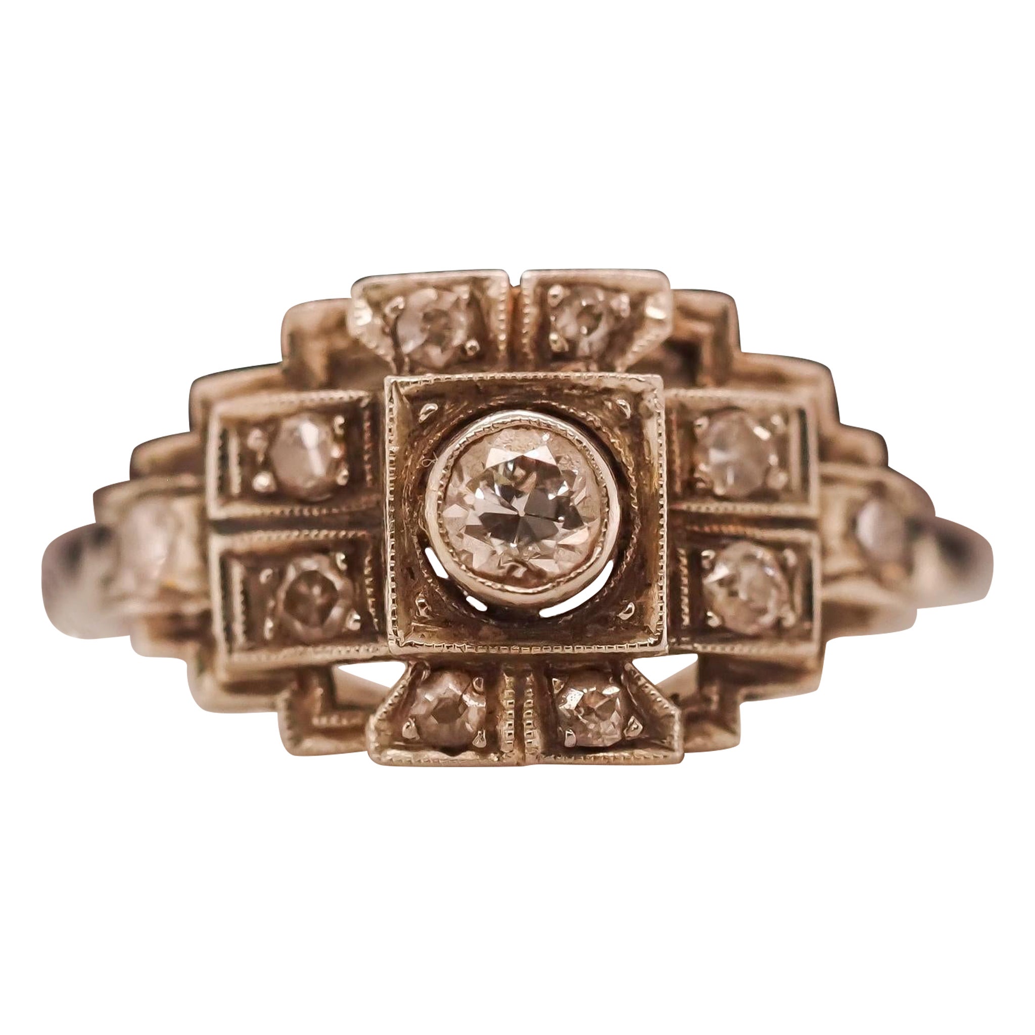1920s 14K White Gold Old European Cut Diamond Engagement Ring For Sale