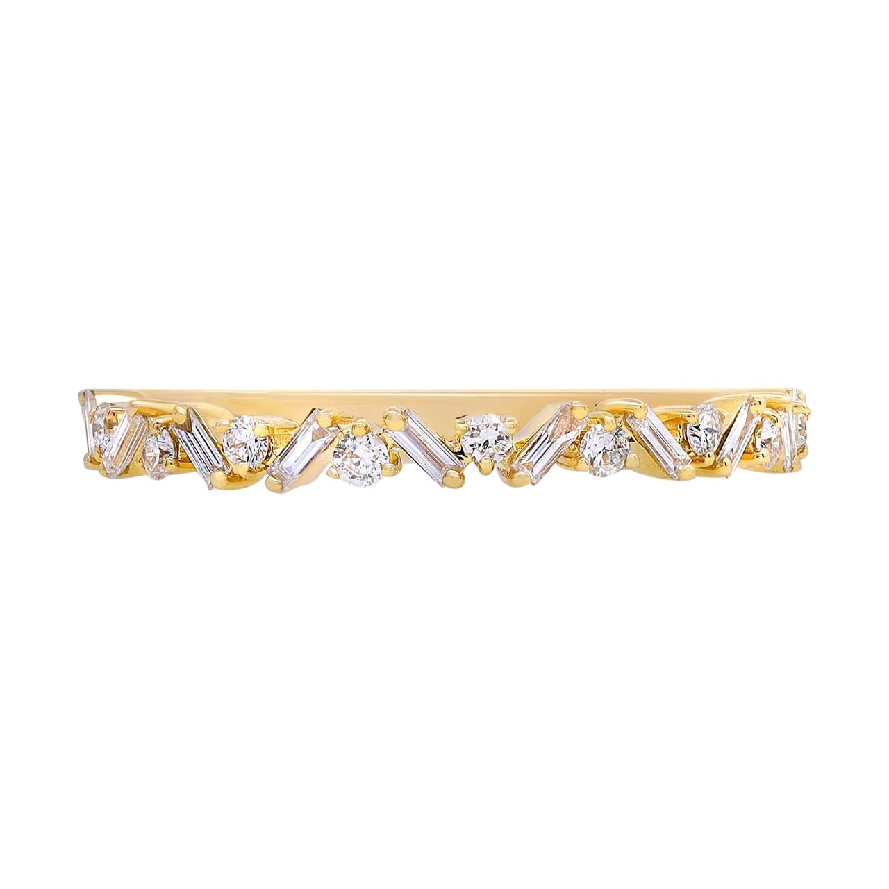 0.30 Carat  Baguette & Round Cut Diamond Ring 18K Yellow Gold  For Sale