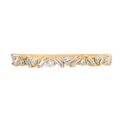 0,30 carat  Bague en or jaune 18K avec diamants baguettes et ronds 