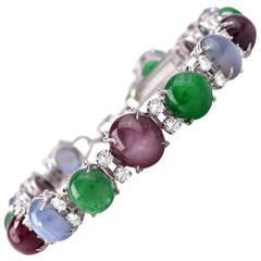 Star Sapphire Ruby Emerald Diamond Platinum Bracelet 12