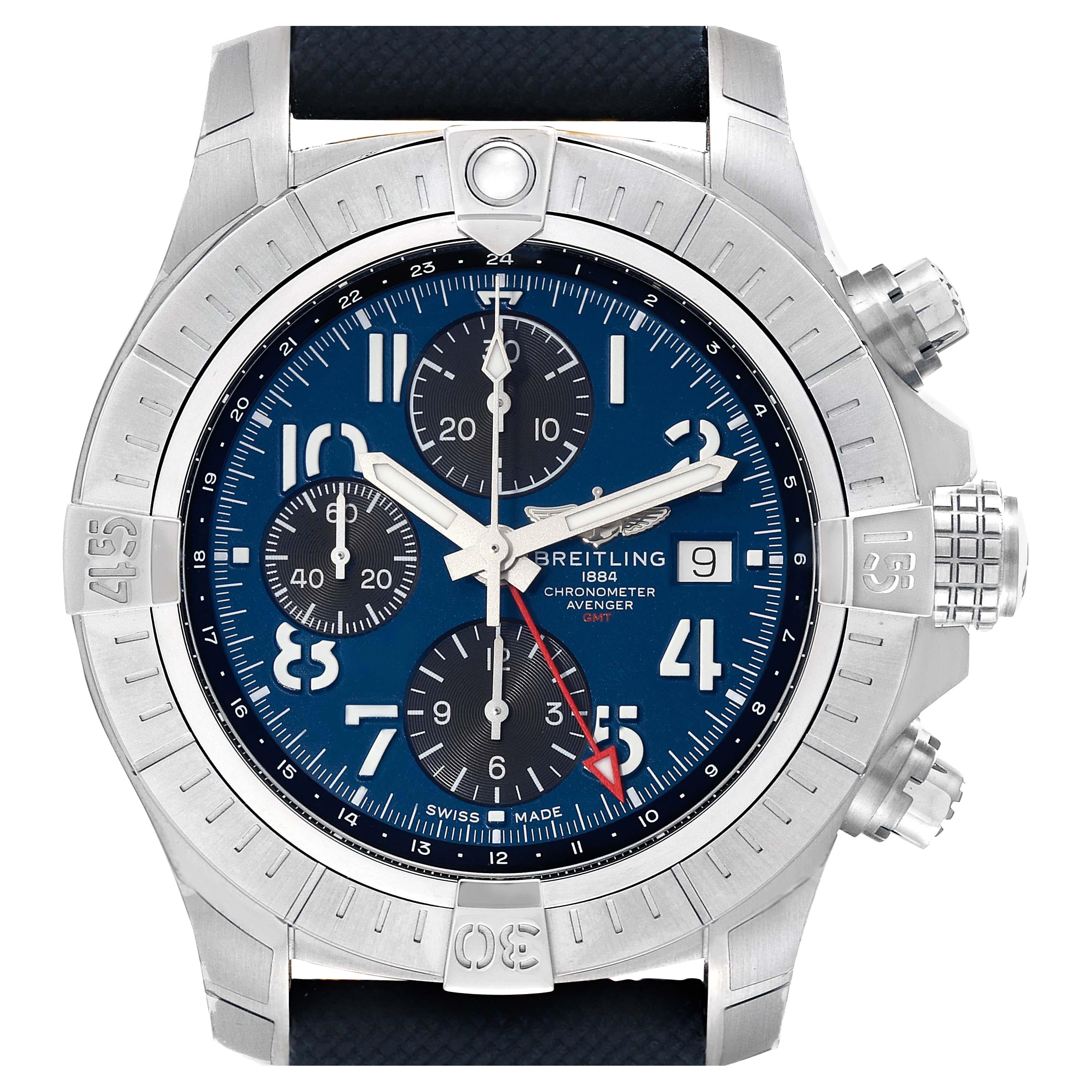 Breitling Avenger Chronograph GMT 45 Steel Mens Watch A24315 Unworn For Sale
