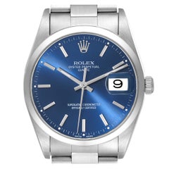 Rolex Date Blue Dial Smooth Bezel Steel Mens Watch 15200