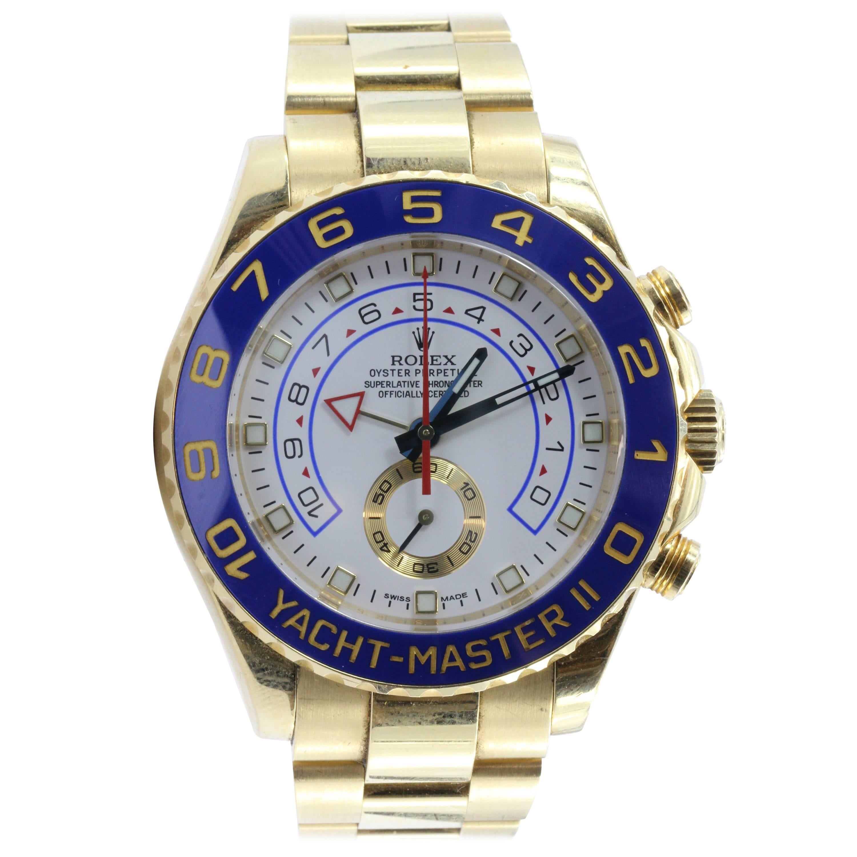 Rolex Yellow Gold Yacht Master II Oyster White Dial Automatic Wristwatch