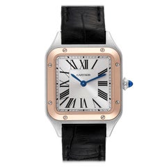 Retro Cartier Santos Dumont Steel Rose Gold Silver Dial Ladies Watch W2SA0012