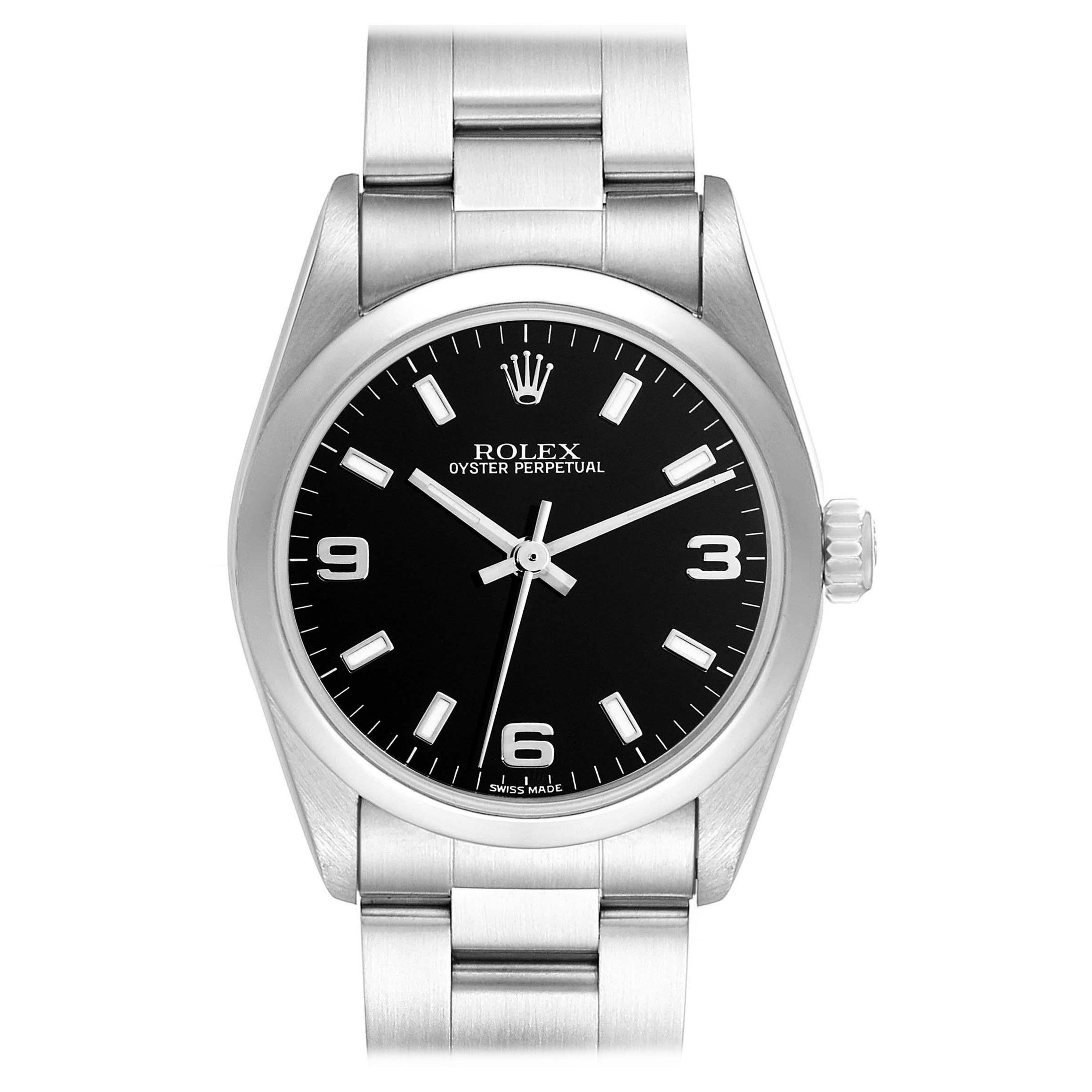 Rolex Oyster Perpetual Midsize Black Dial Steel Ladies Watch 77080
