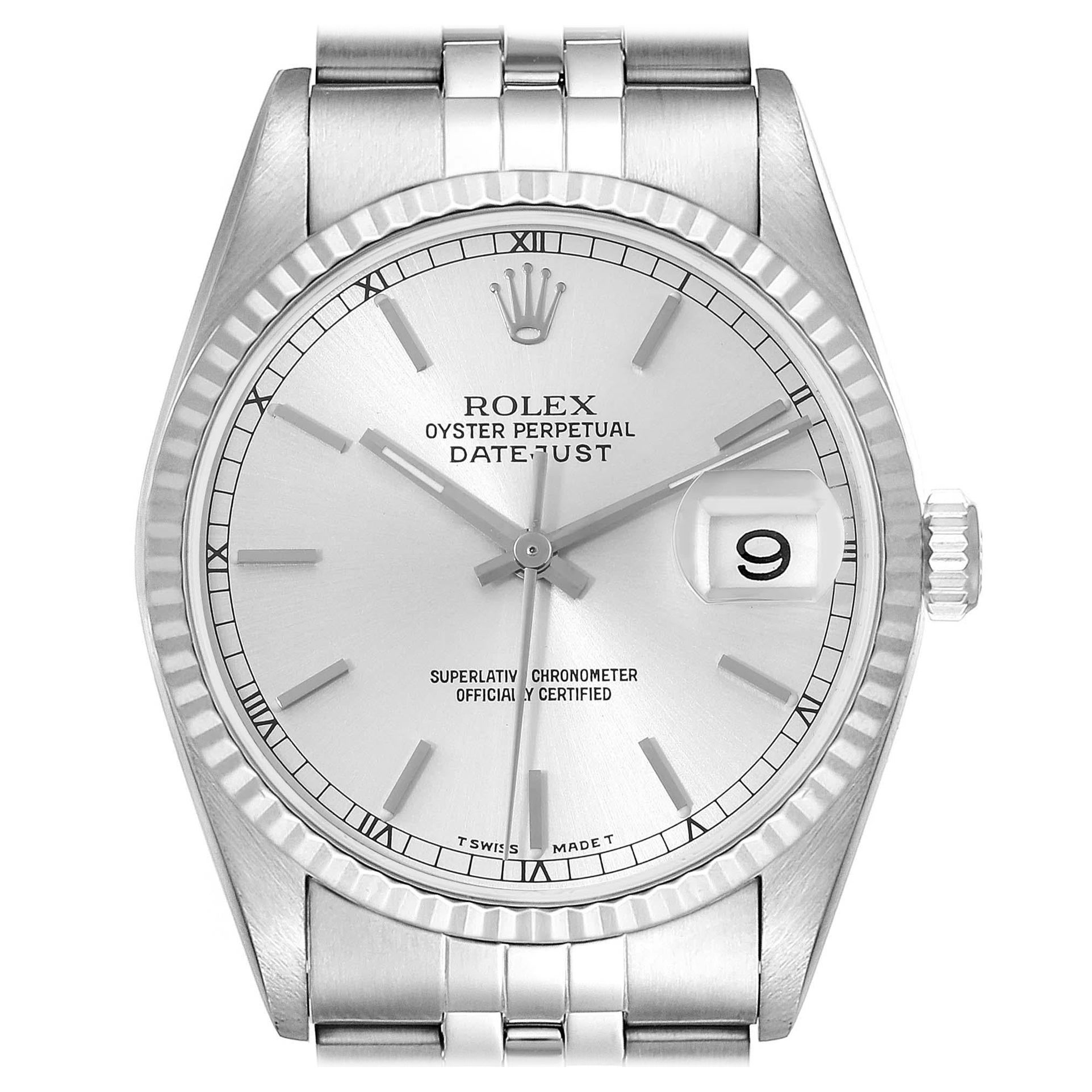 Rolex Datejust Silver Dial Steel White Gold Mens Watch 16234