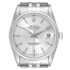 Vintage Rolex Datejust Silver Dial Steel White Gold Mens Watch 16234