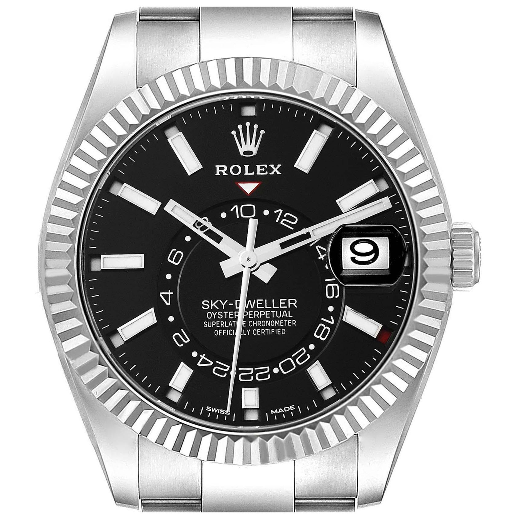 Rolex Sky-Dweller Steel White Gold Black Dial Mens Watch 326934 Box Card For Sale