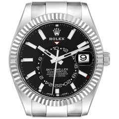 Used Rolex Sky-Dweller Steel White Gold Black Dial Mens Watch 326934 Box Card