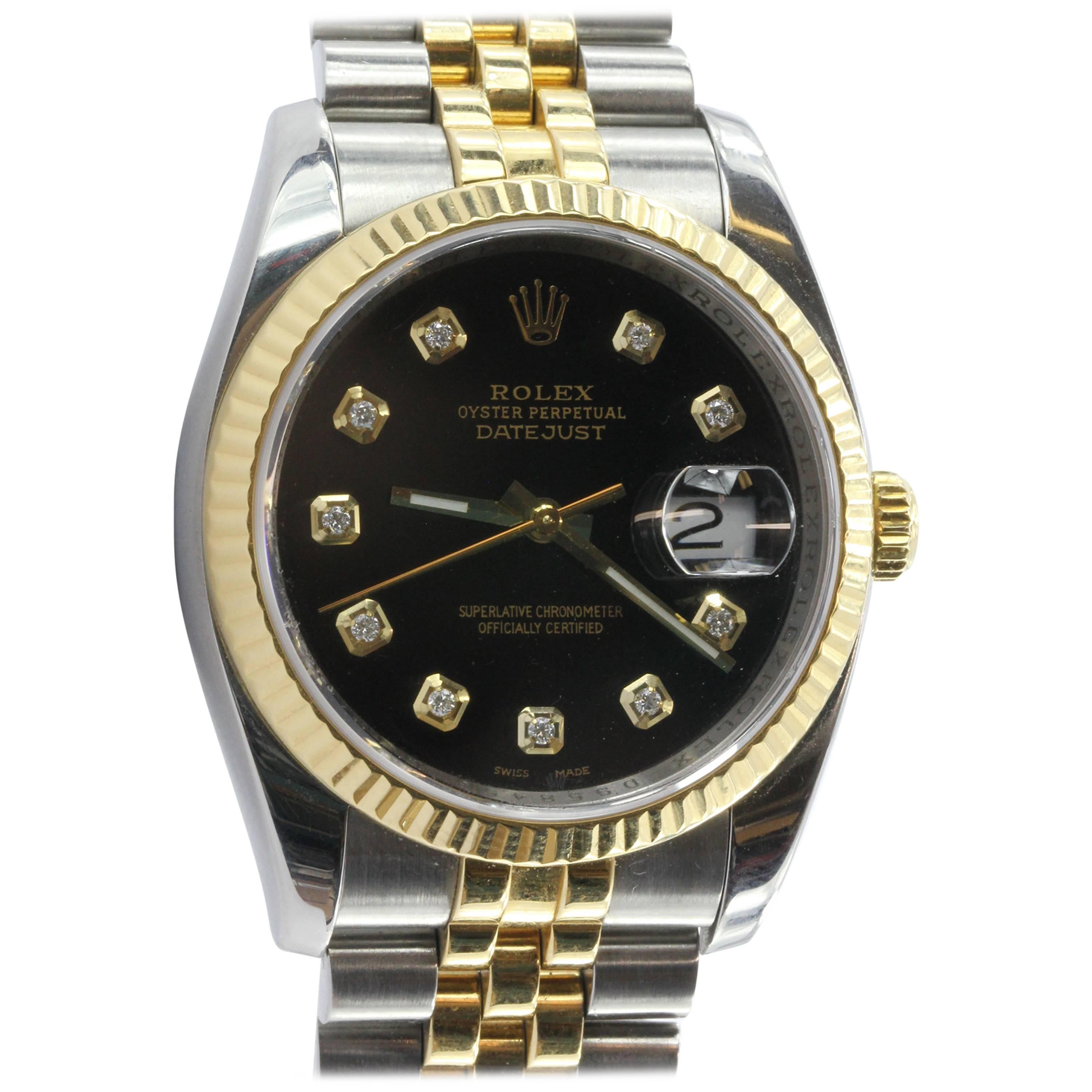 Rolex Yellow Gold Stainless Steel Diamond Oyster Perpetual Automatic Wristwatch 