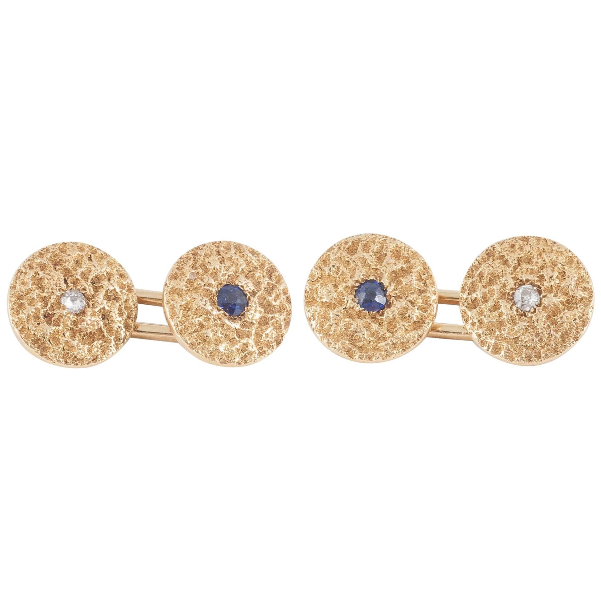 1900s English Sapphire Diamond Gold Cufflinks