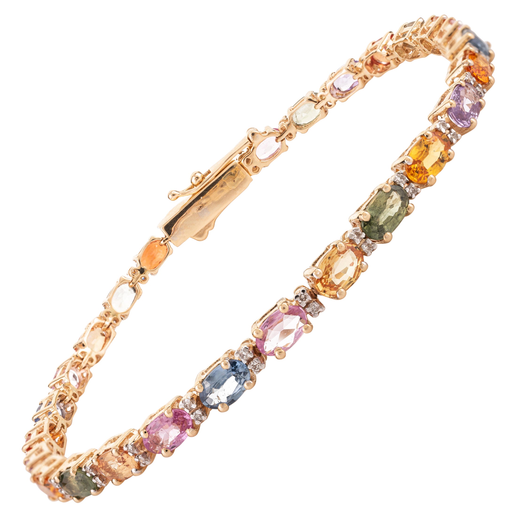 18k Yellow Gold Multi Sapphire Diamond Tennis Bracelet Gift for Women 