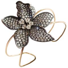 M. Jeantet White and Grey Diamonds Flower Gold Bangle Bracelet 12