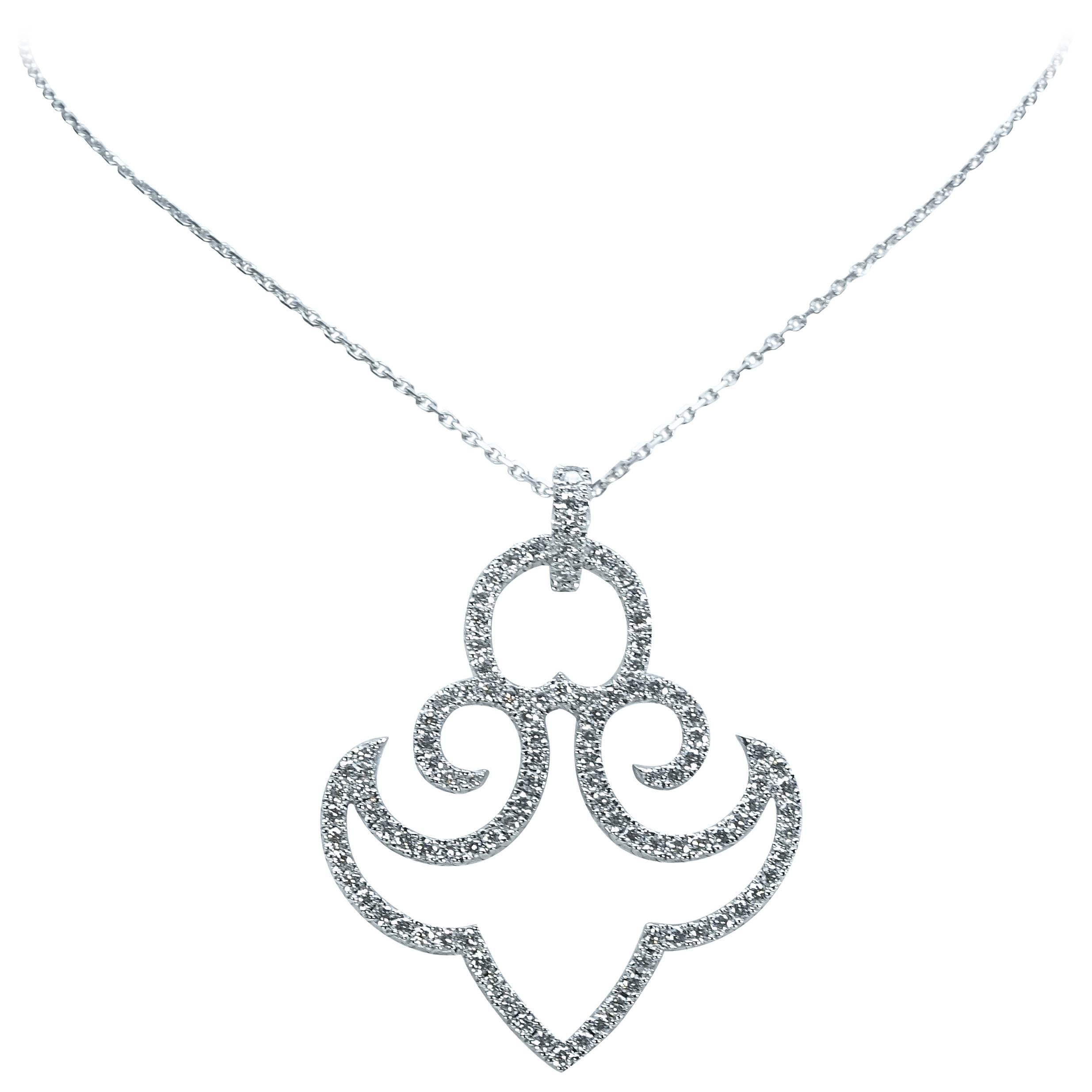 18K White Gold Chain Necklace With Diamond and 18K White Gold Anchor Pendant