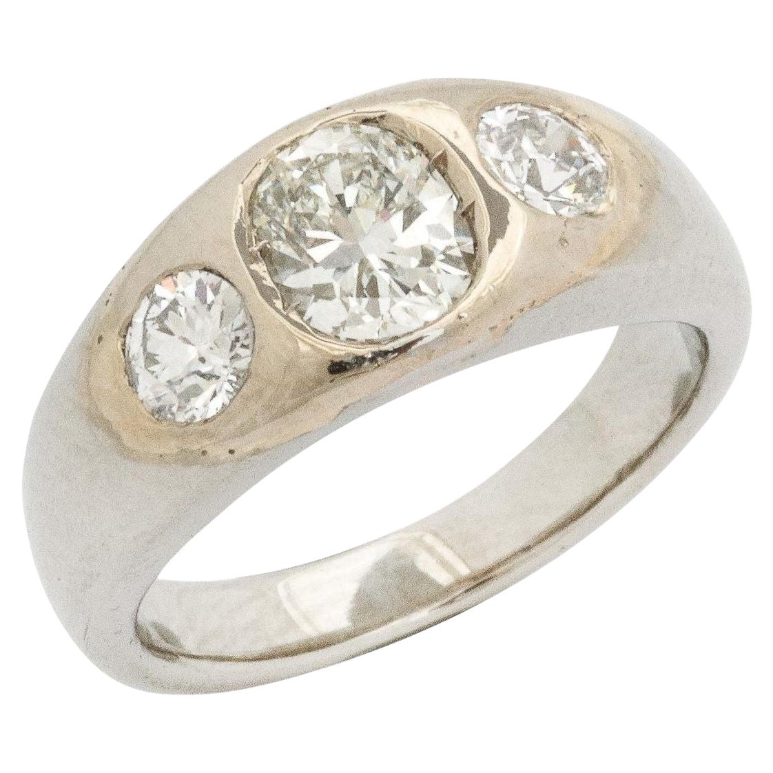 Diamond and White Gold and Gold Flush Mount Ring For Sale