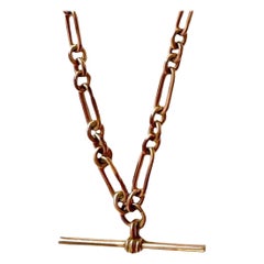 Edwardian 9ct Rose Gold Trombone Link Albert Watch Chain 17.5”