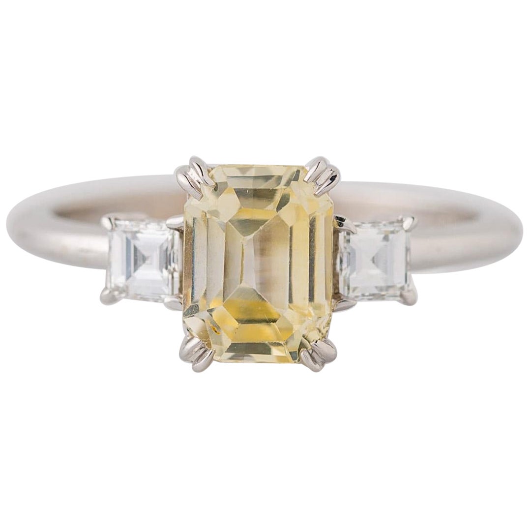 GIA 1.63 Carat Natural Yellow Sapphire Diamond Engagement Ring in 14k White Gold For Sale