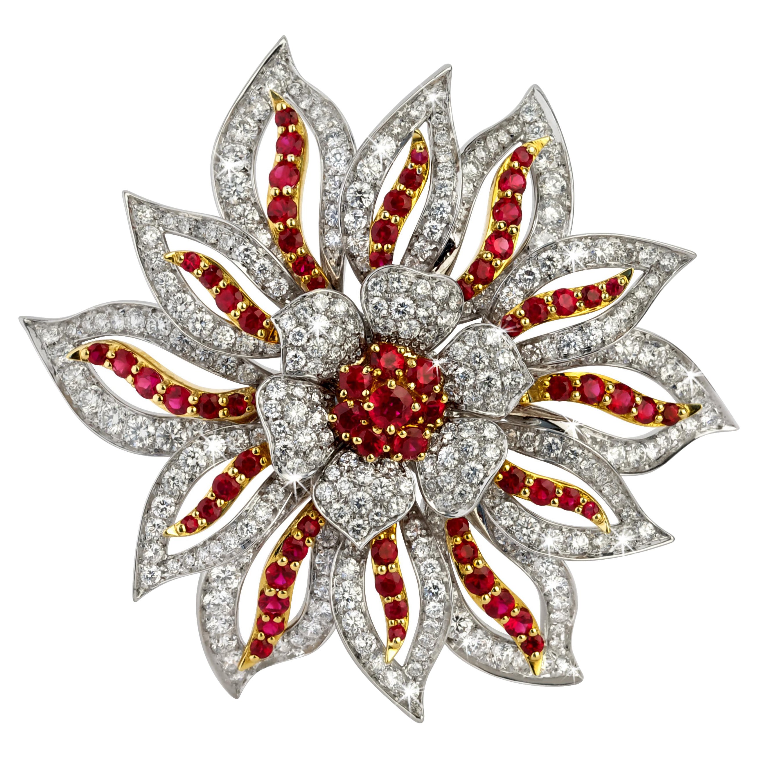 Vintage Brooch from ANGELETTI PRIVATE COLLECTION Gold with Diamonds and Rubies For Sale